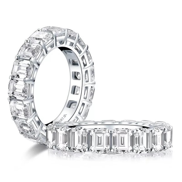 1CT CZ VVS1 Emerald Cut Eternity Wedding Band Ring - Picture 4 of 15